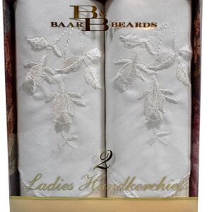 NIB Vintage Baar & Beards Ladies Handkerchiefs Set of 2 Embroidered 100% Cotton‎